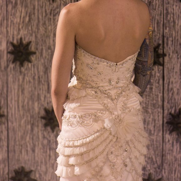 Lazaro Chandelier 3059 Beaded Strapless Wedding Gown Ivory - Picture 7 of 12